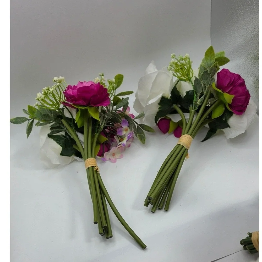 6pc Silk Floral Bouquets Peach Lavender Magenta Rose Peony Wedding Bridesmaid